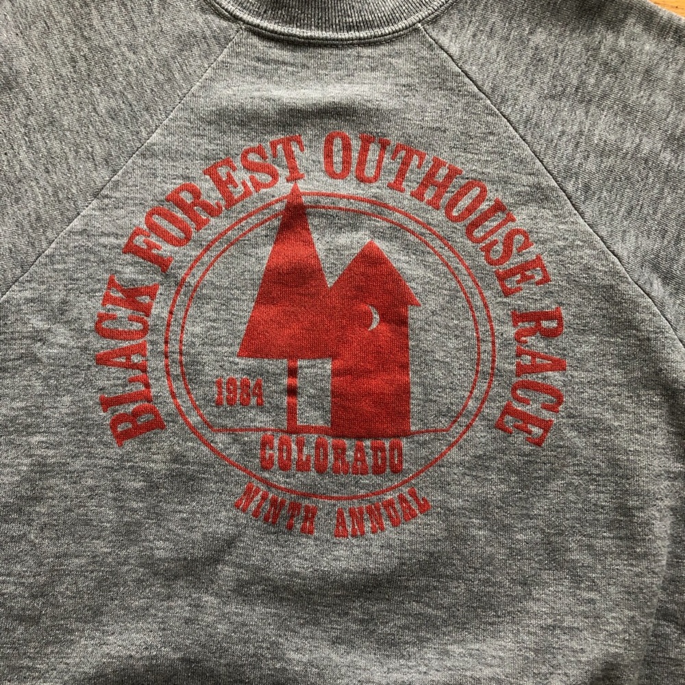 VTG 80s sweatshirt Black Forest outhouse race
